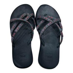 Teva Women’s Black Pink Stitched Olowahu Strappy Flip Flops 7